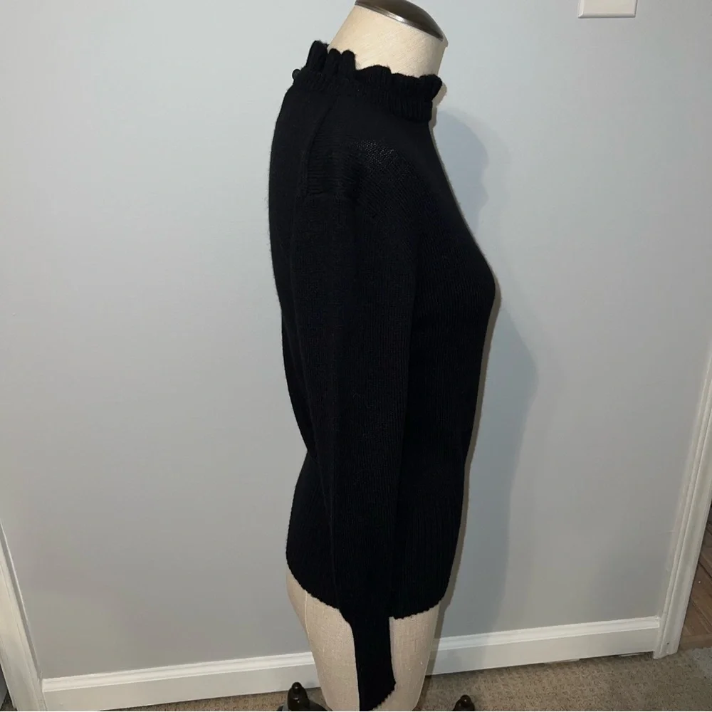 NWT J Crew Wool Blend Ruffle Neck Sweater Black XS